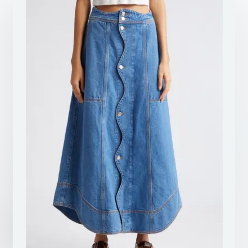 FARM Rio Wave Denim Maxi Skirt EUC